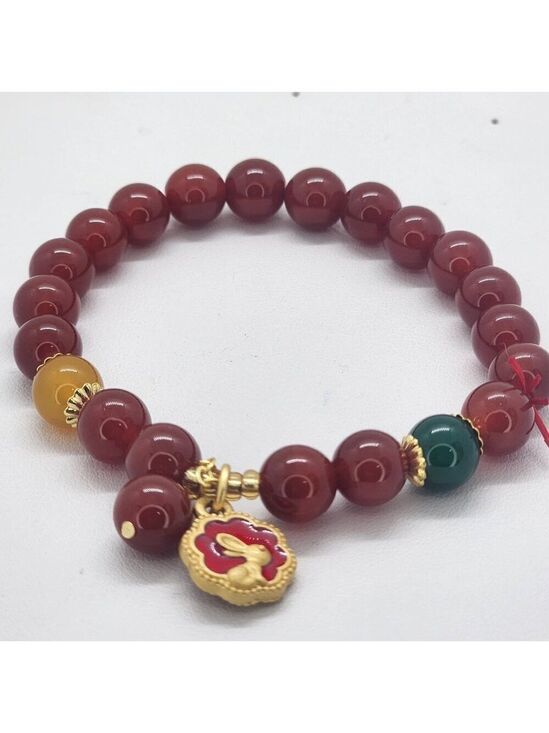 Jewelry - Brand New Rabbit Burgundy Green Yellow Agate Bracelet